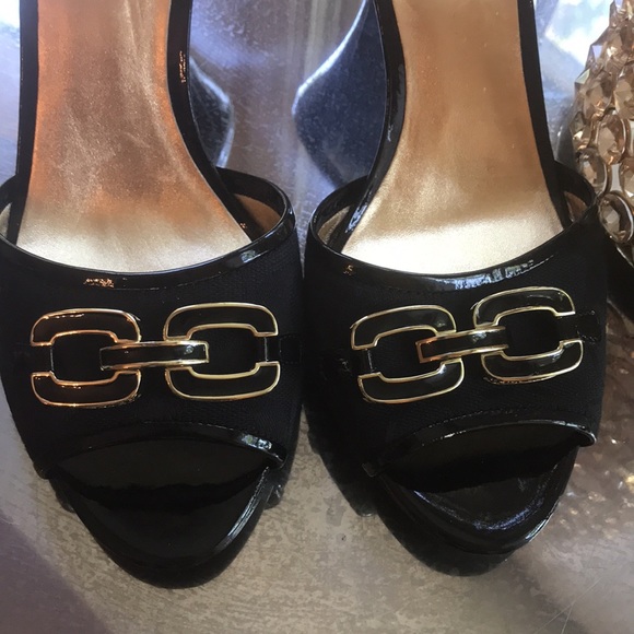 COACH Hazel Black Patent Gold CC Buckle Open Toe Logo Sandal Mules Slides NWOT 8 - Picture 6 of 6